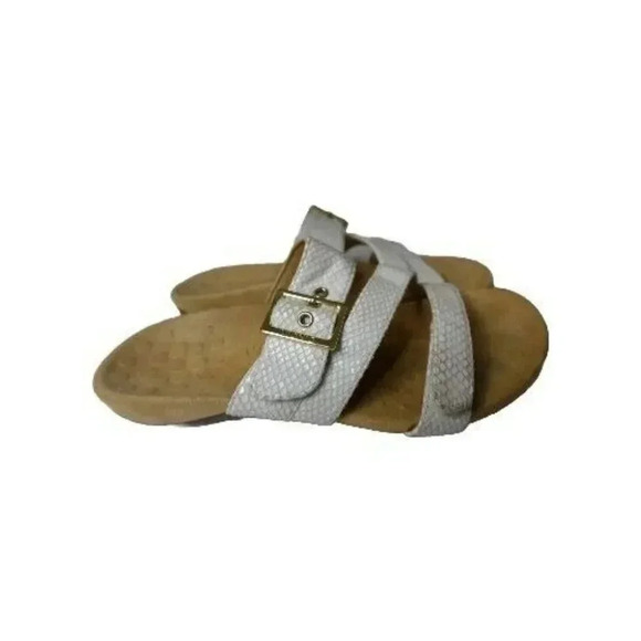 Vionic Skylar Slide Sandals White Snake Print Size 8 Bucle Top Shoes - Picture 1 of 8